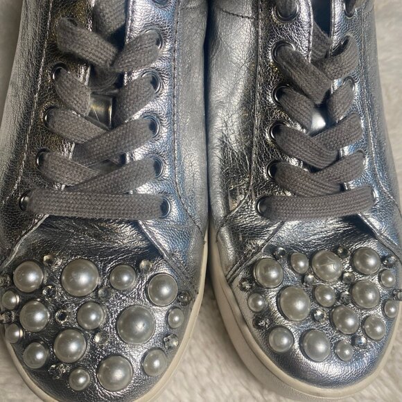 Michael Kors Silver PEARL Stud Sneakers - Picture 8 of 10